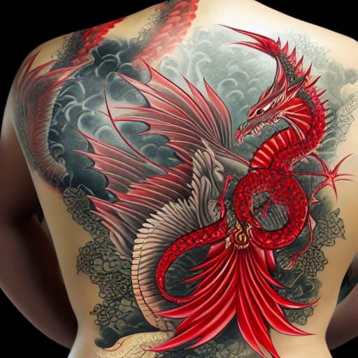 Yakuza Woman with Dragon Tattoo in Glass House