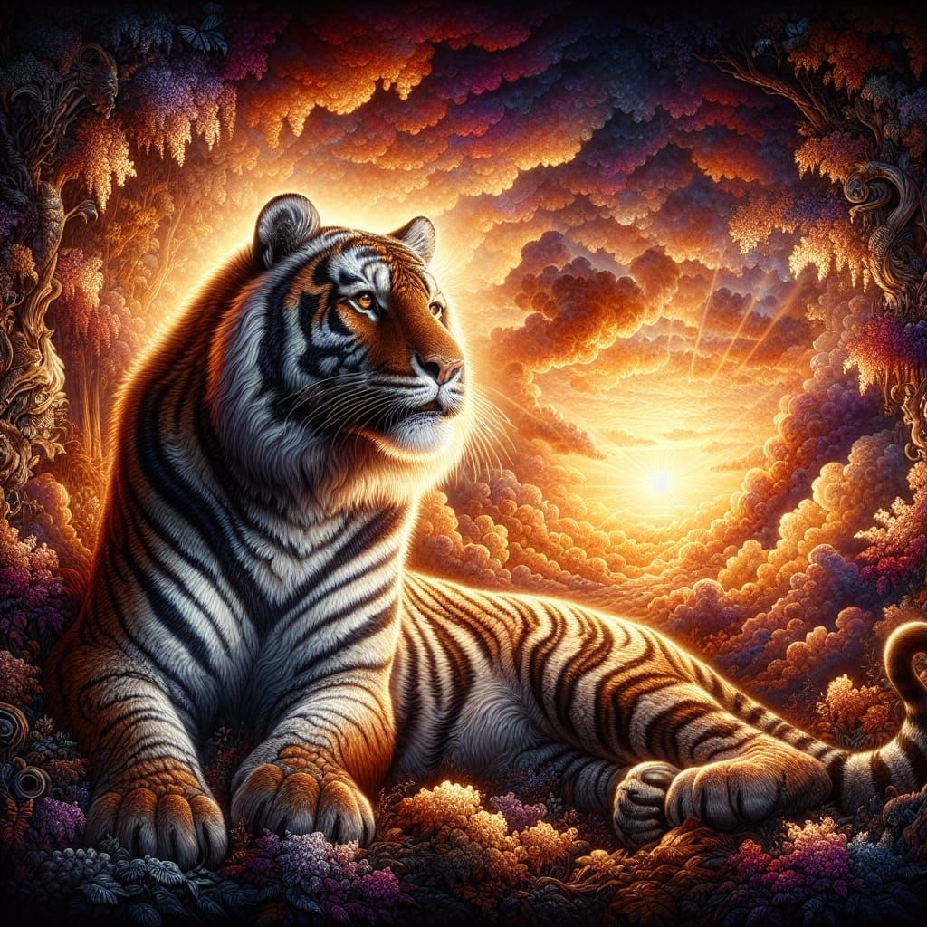 Majestic Tiger in Magical Golden Sunset