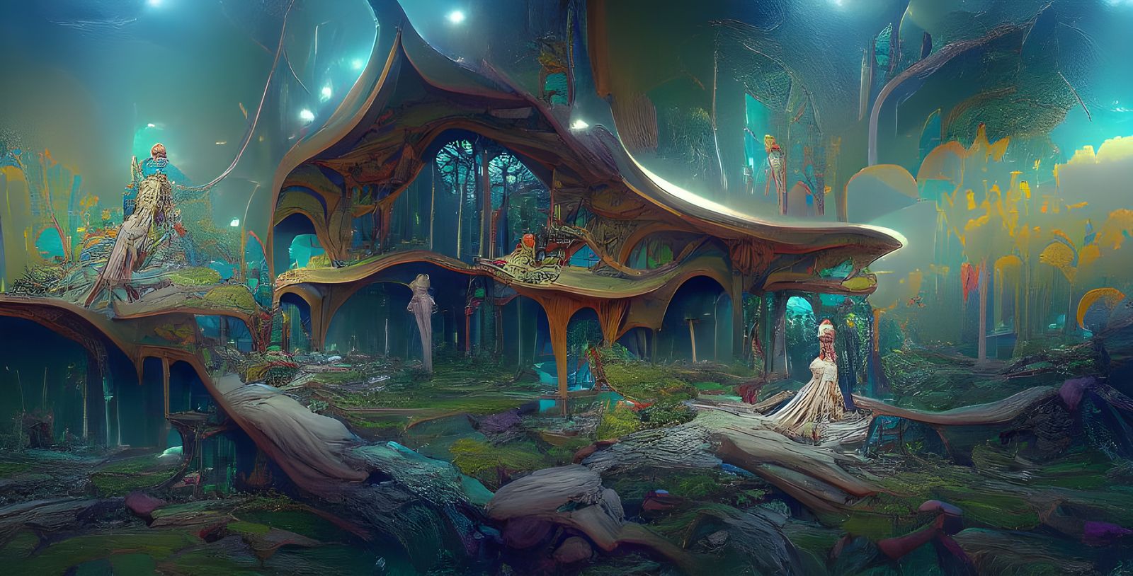 Futuristic Fairy Elven Forest in Maximalist Style