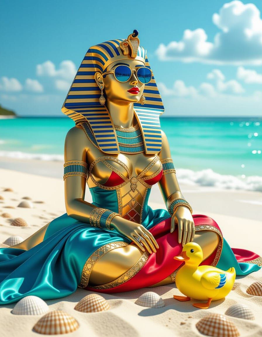Steampunk Sphinx's Beach Vacation in Vivid Colors