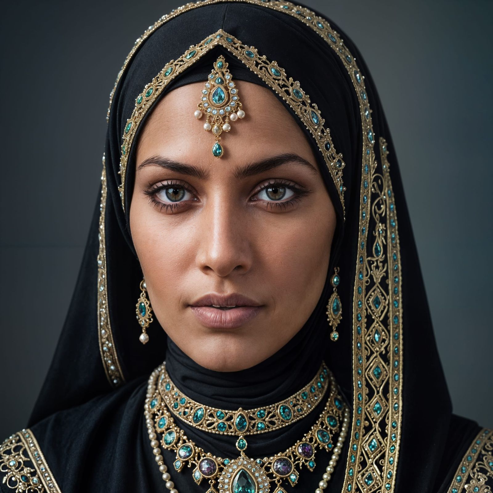 Gothic Hijabi Woman Portrait with Jewelry