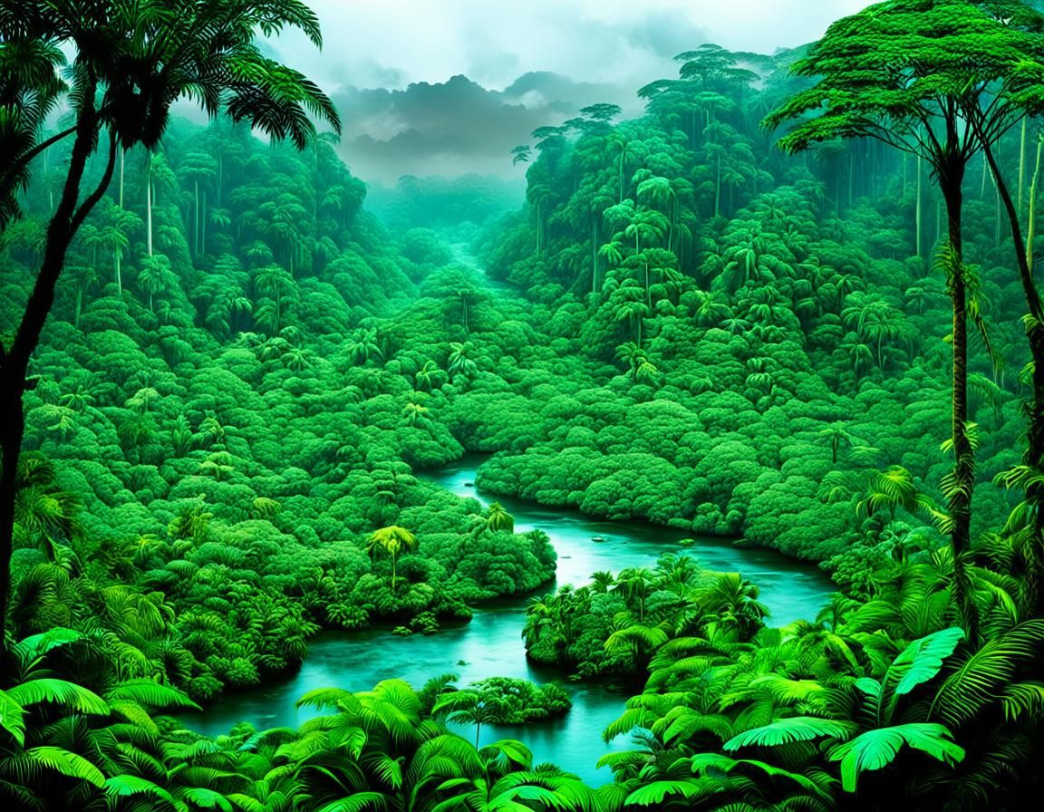 Lush Amazon Rainforest: A Detailed Matte Painting