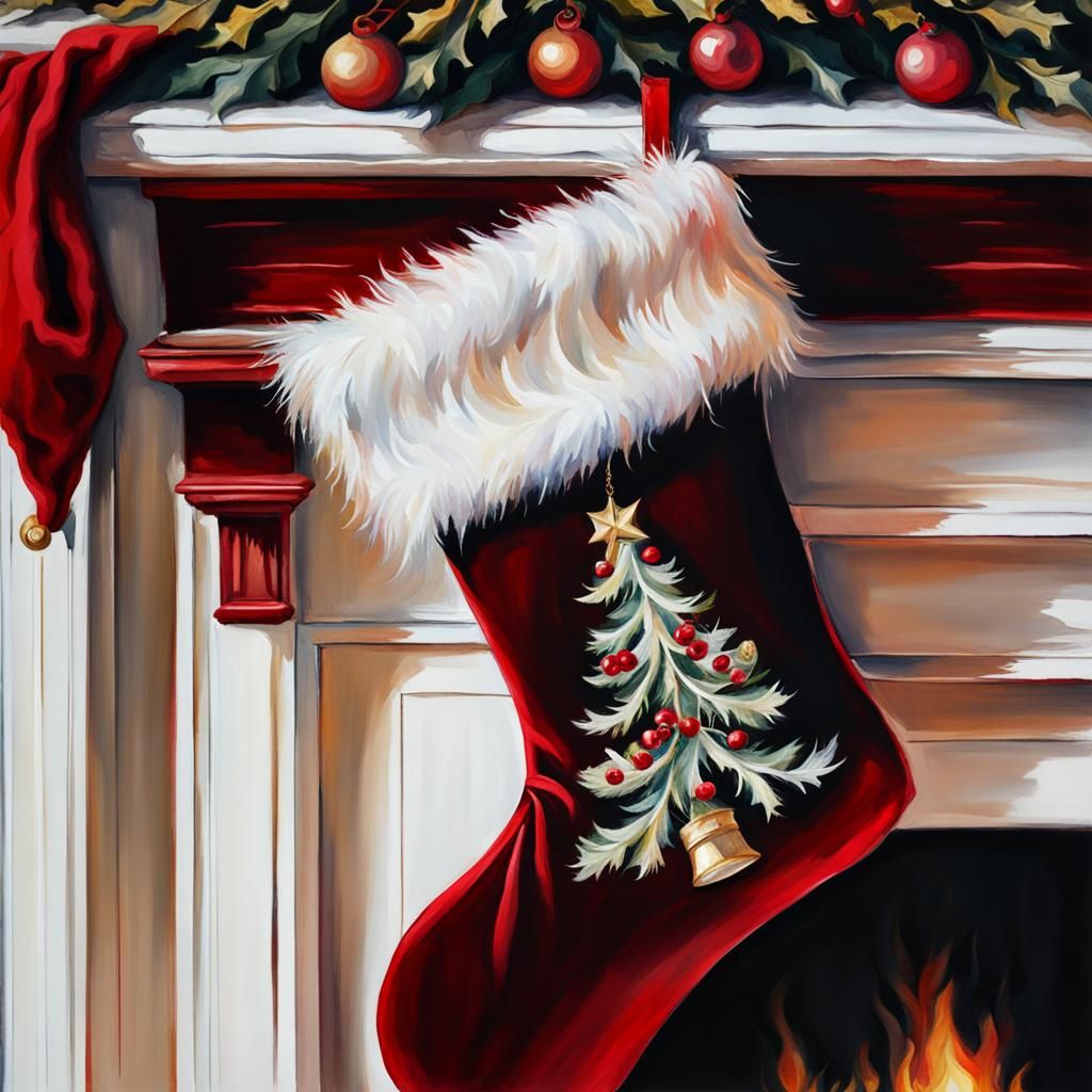 Extravagant Christmas Stocking in Gouache Style