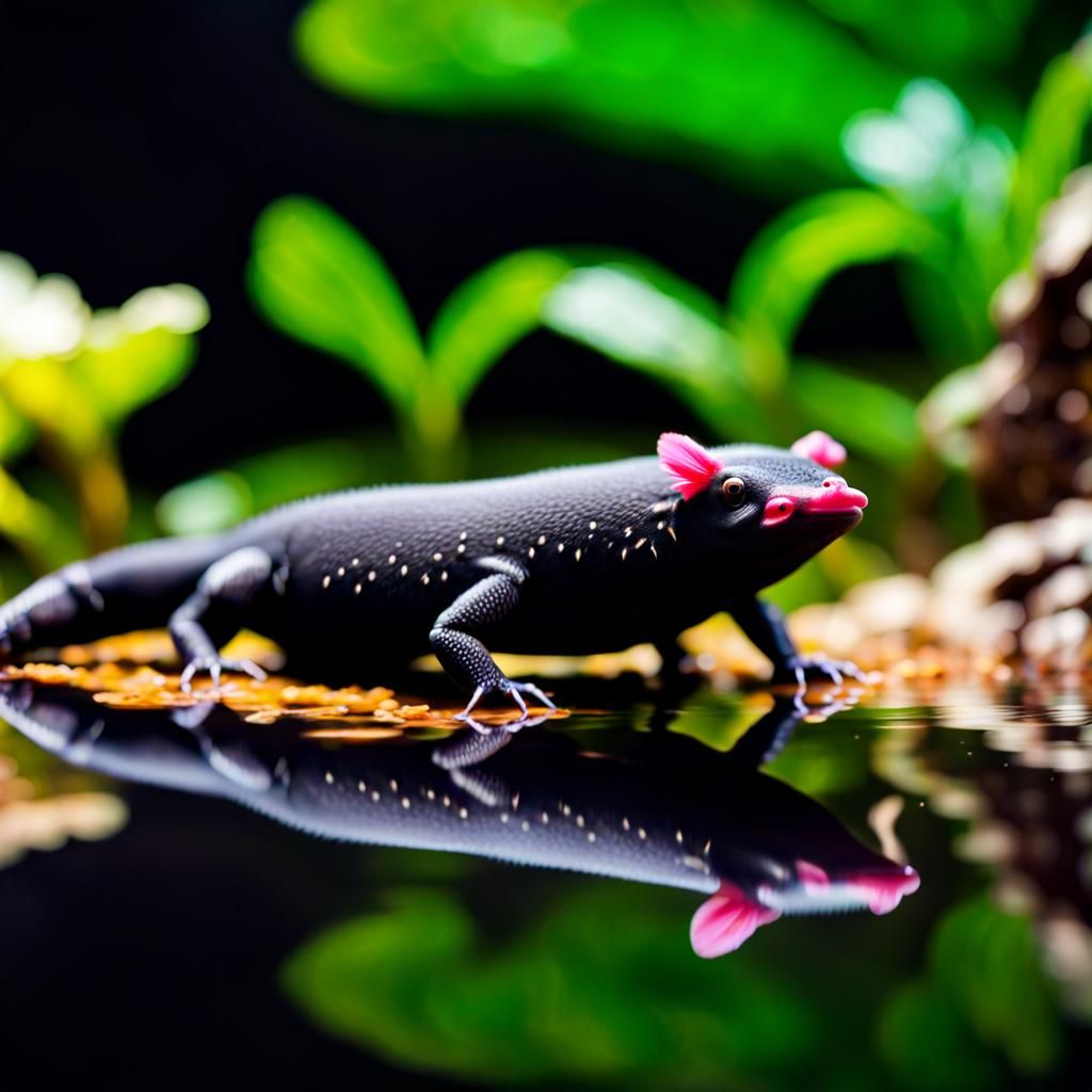 Black Axolotl in Natural Habitat: High Fidelity Photography