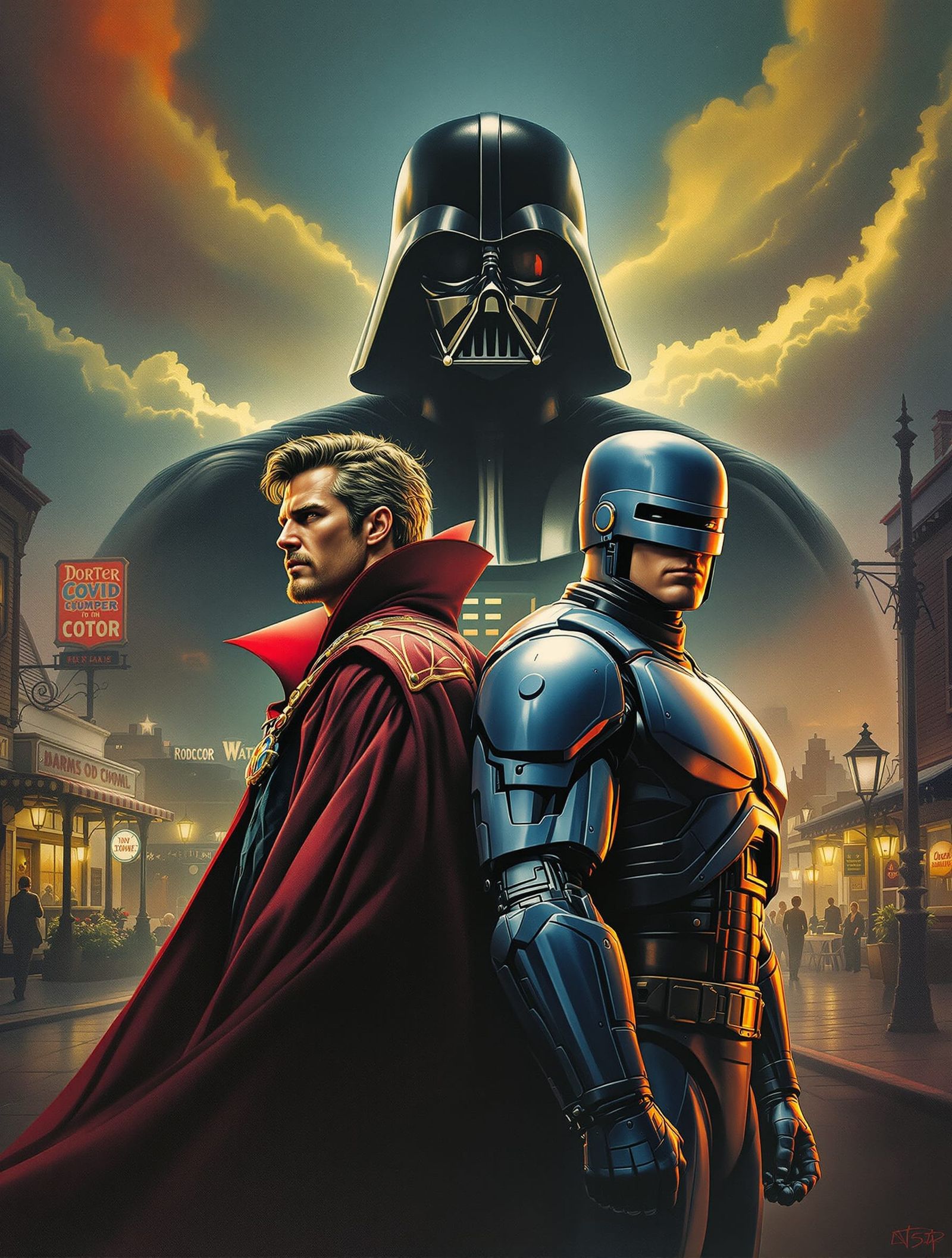 Doctor Strange & Robocop vs. Darth Vader Comic Art