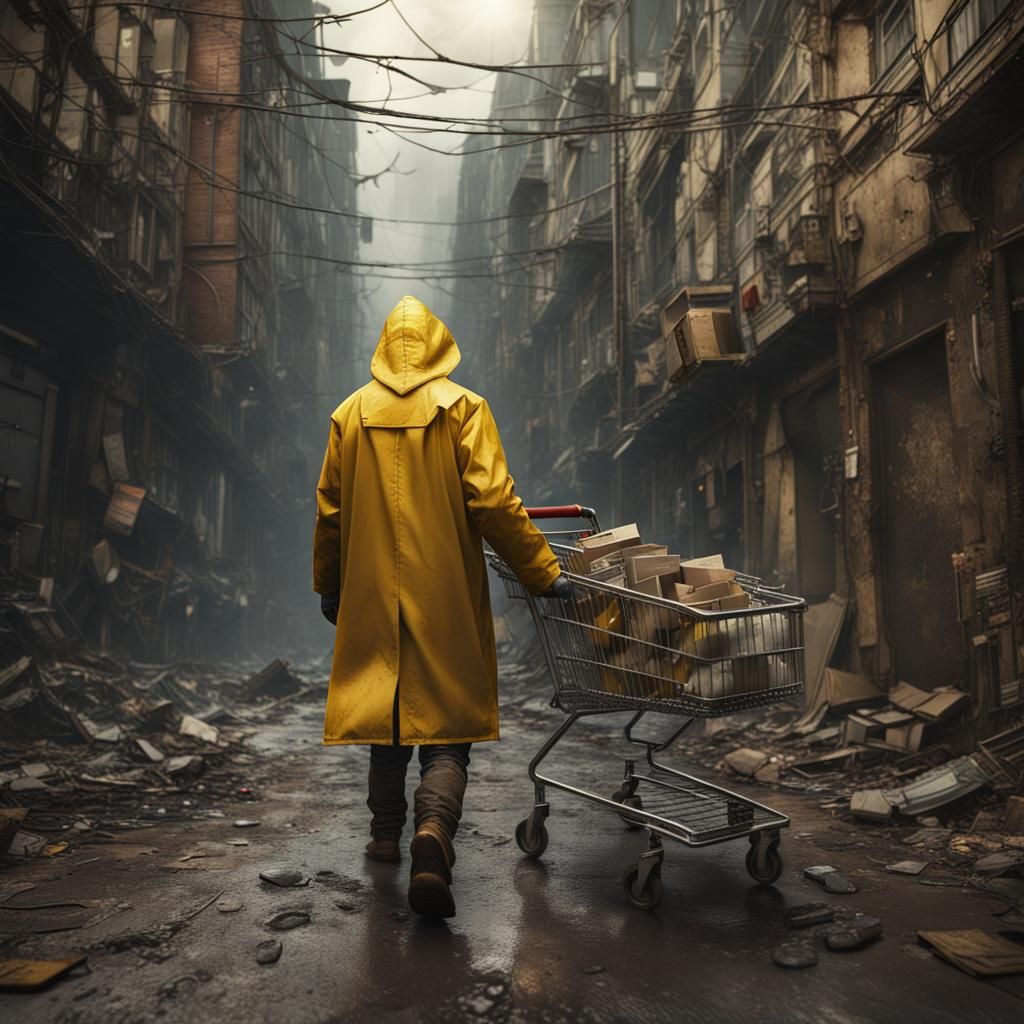 Post-Apocalyptic Man in Yellow Raincoat