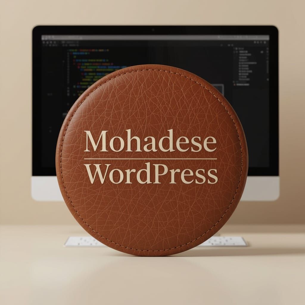 3D Circular Leather Logo "Mohadese Wordpress" in Warm Beige