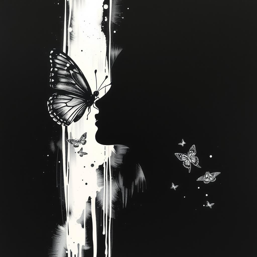 Silhouette and Butterfly Portrait with Impasto Strokes