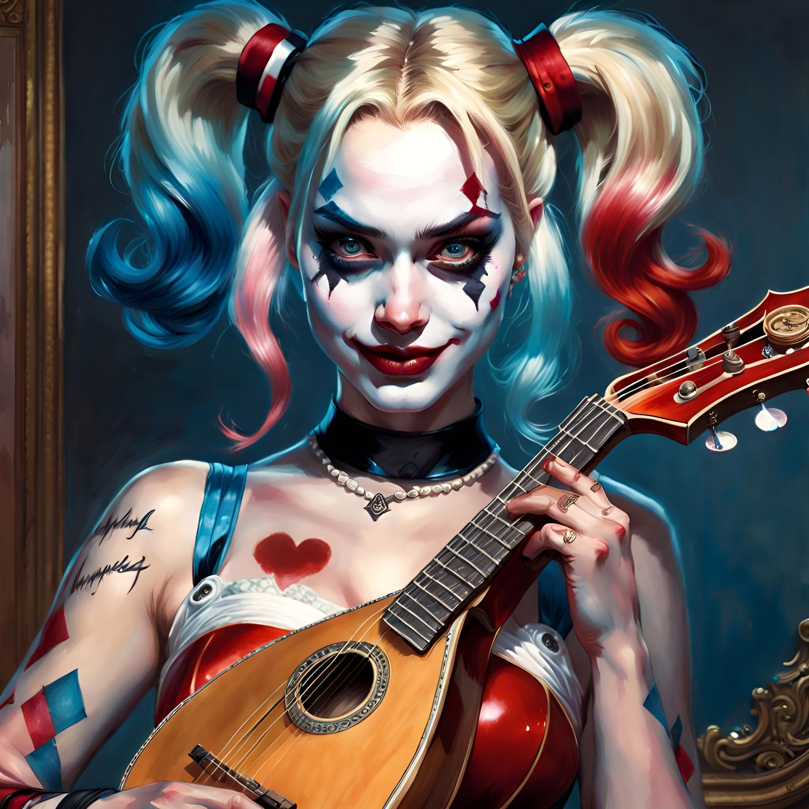 Harley Quinn Plays Mandolin in Pin-Up Style