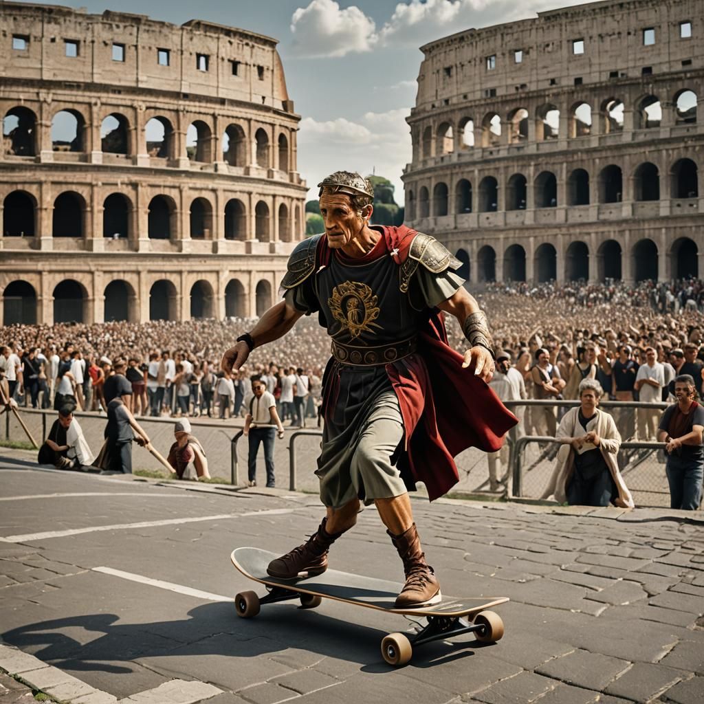 Julius Caesar Skateboarding Through Ancient Rome