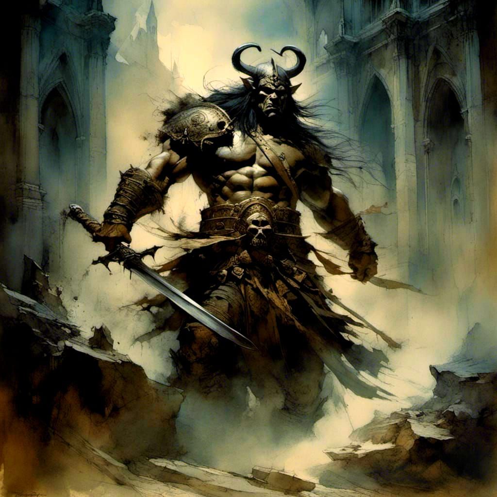 Orc Barbarian in Dark Fantasy Style