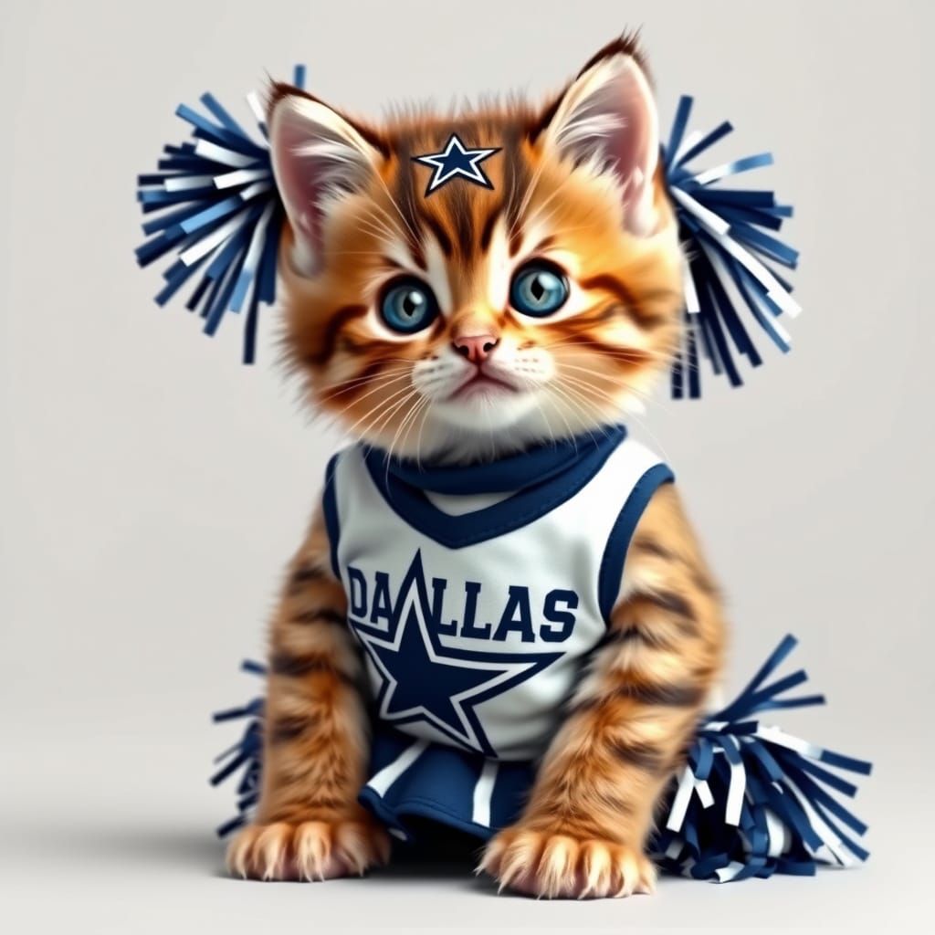Realistic Cheerleading Kitten in Dallas Cowboys Gear