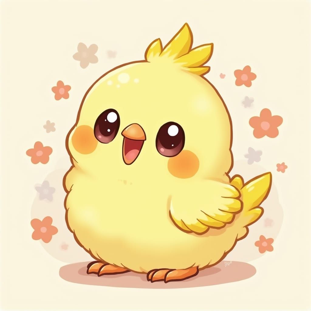 Kawaii Yellow Cockatiel in Whimsical Art