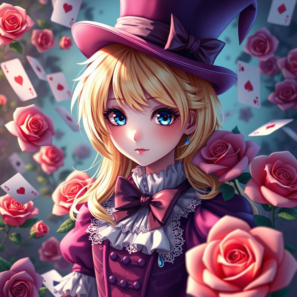 Anime Girl as Mad Hatter in Dreamscape