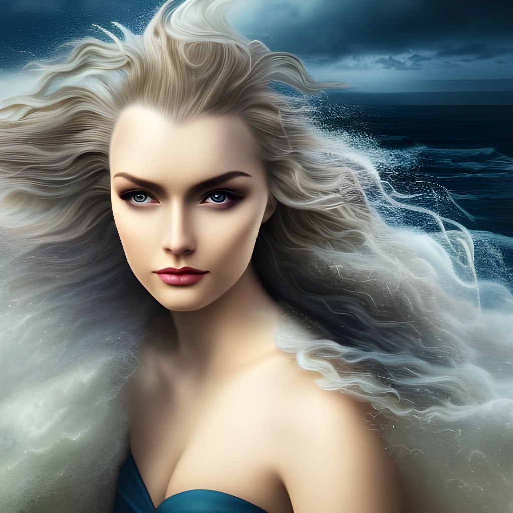 Art Deco Portrait of Woman with Seaweed and Aurora