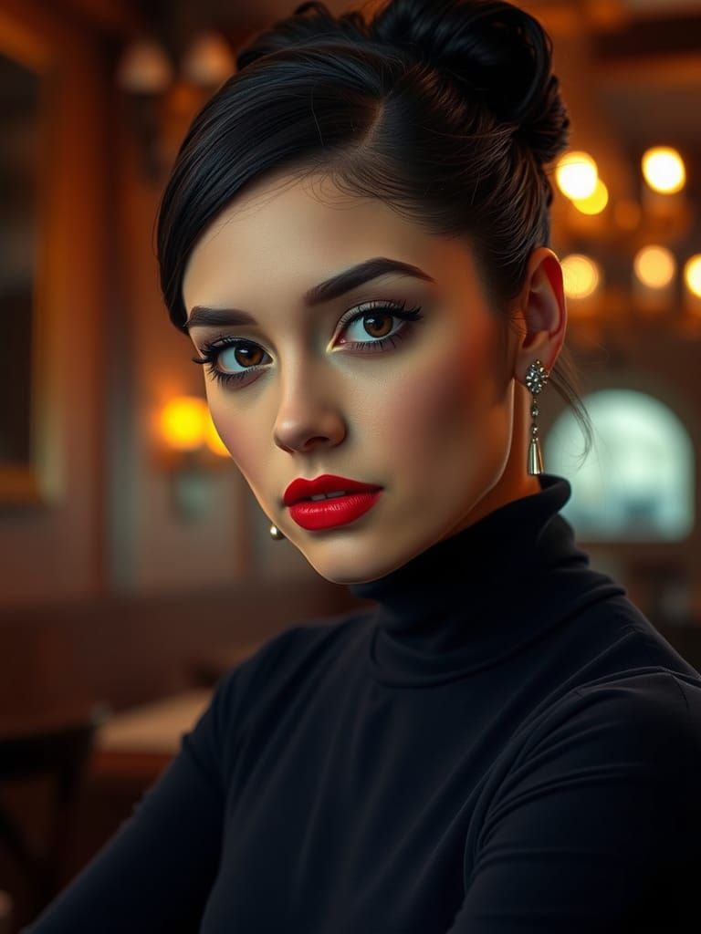Elegant Woman with Alluring Gaze in Rembrandt Lighting