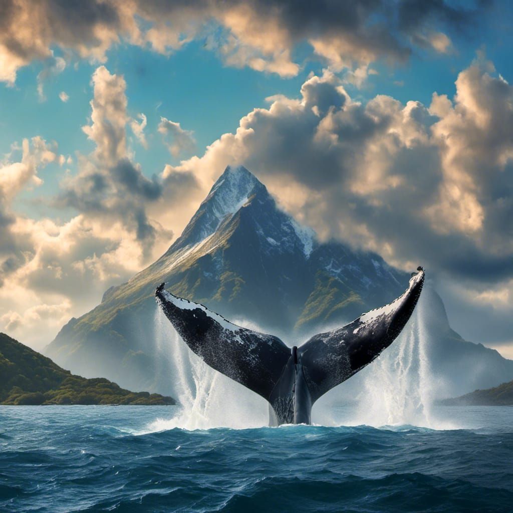 Hyperrealistic Whale Tail Emerges from Ocean