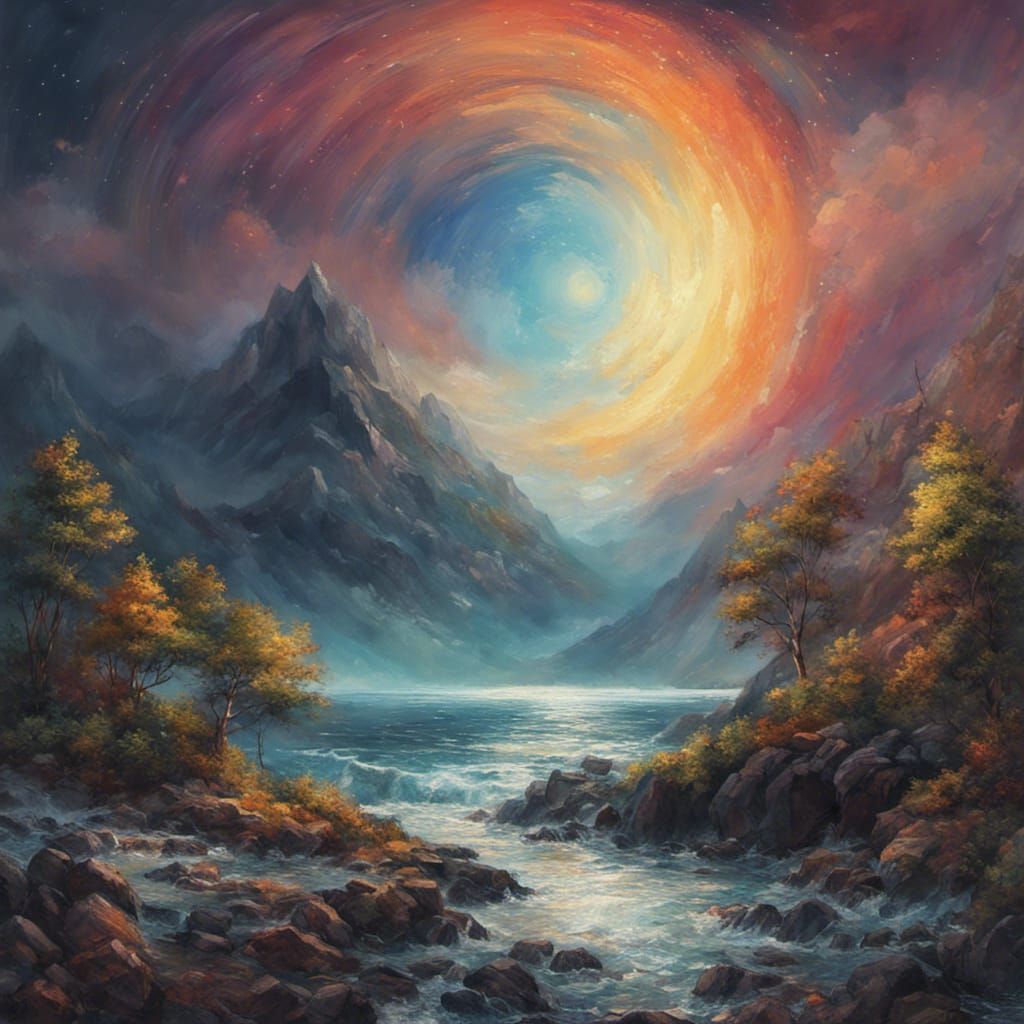 Dramatic Starry Moonlit Sky with Rainbow