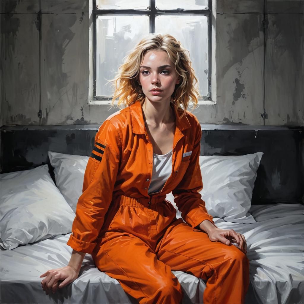 Woman in Prison Cell in Style of Romantic Realism