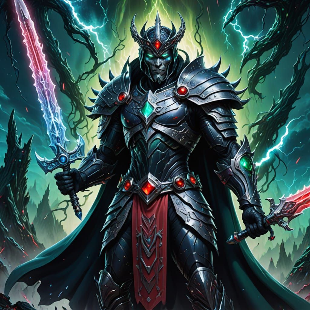 Cyberpunk Metal Warrior in Cosmic Storm