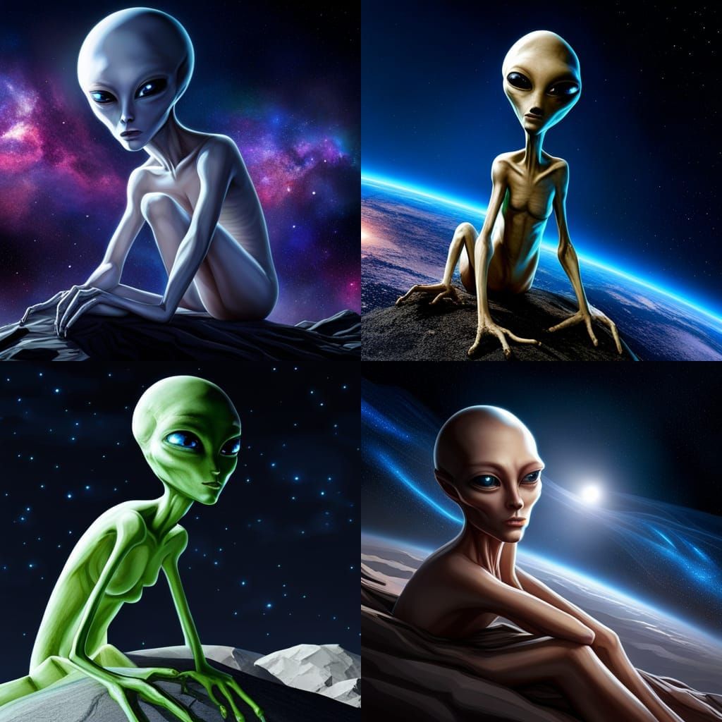 Alien with Long Limbs in Starry Space