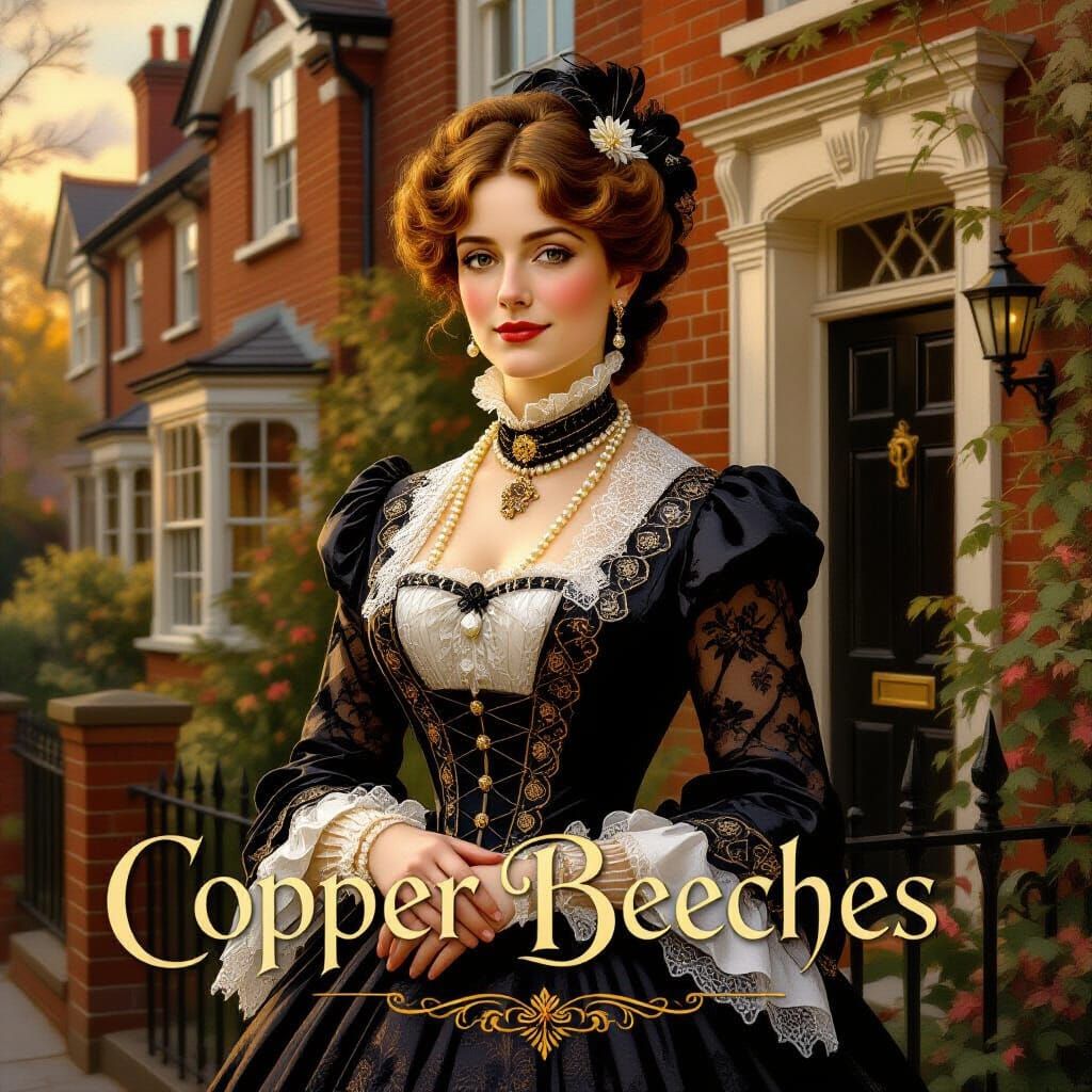 Victorian Woman in Lace Before Terraced House