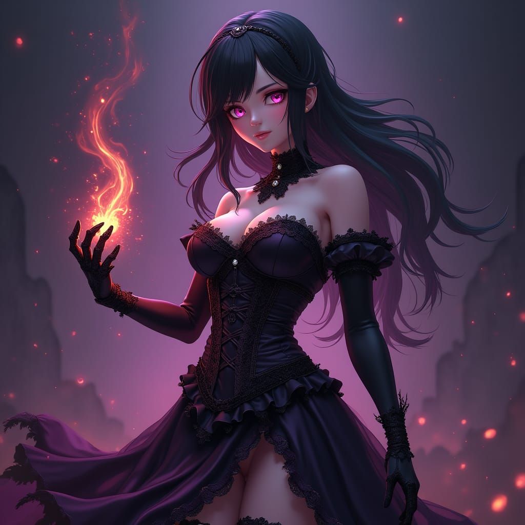 Anime Witch Girl with Dark Aura in Matte Painting Style