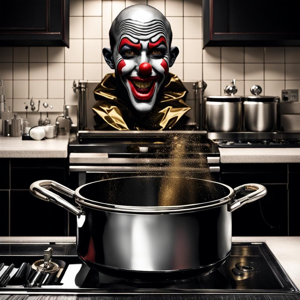 Clown Face in Red, Gold and Black