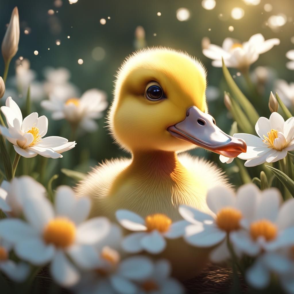 Duckling Portrait in Flowers: Artstation Concept Art