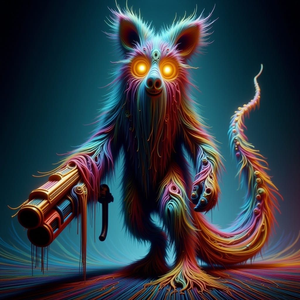 Muscular Chibi Kangaroo with Laser Gun in Cosmic Setting