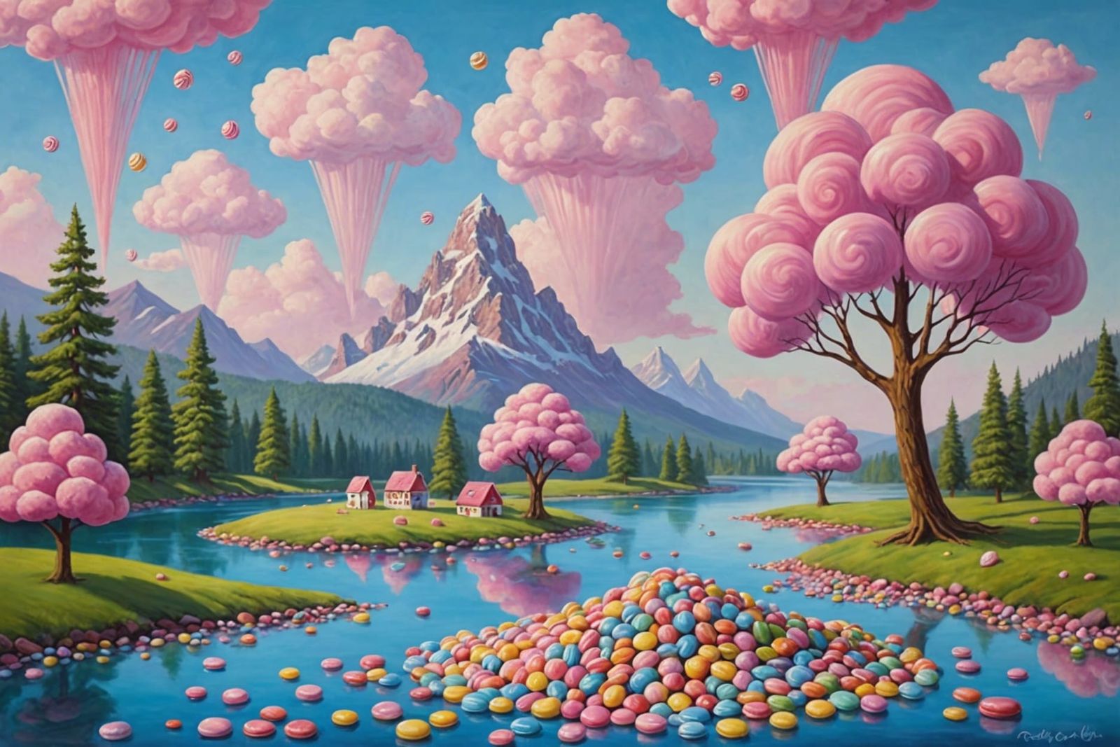 Candyland Fantasy Island River in Pastel Oil Painting