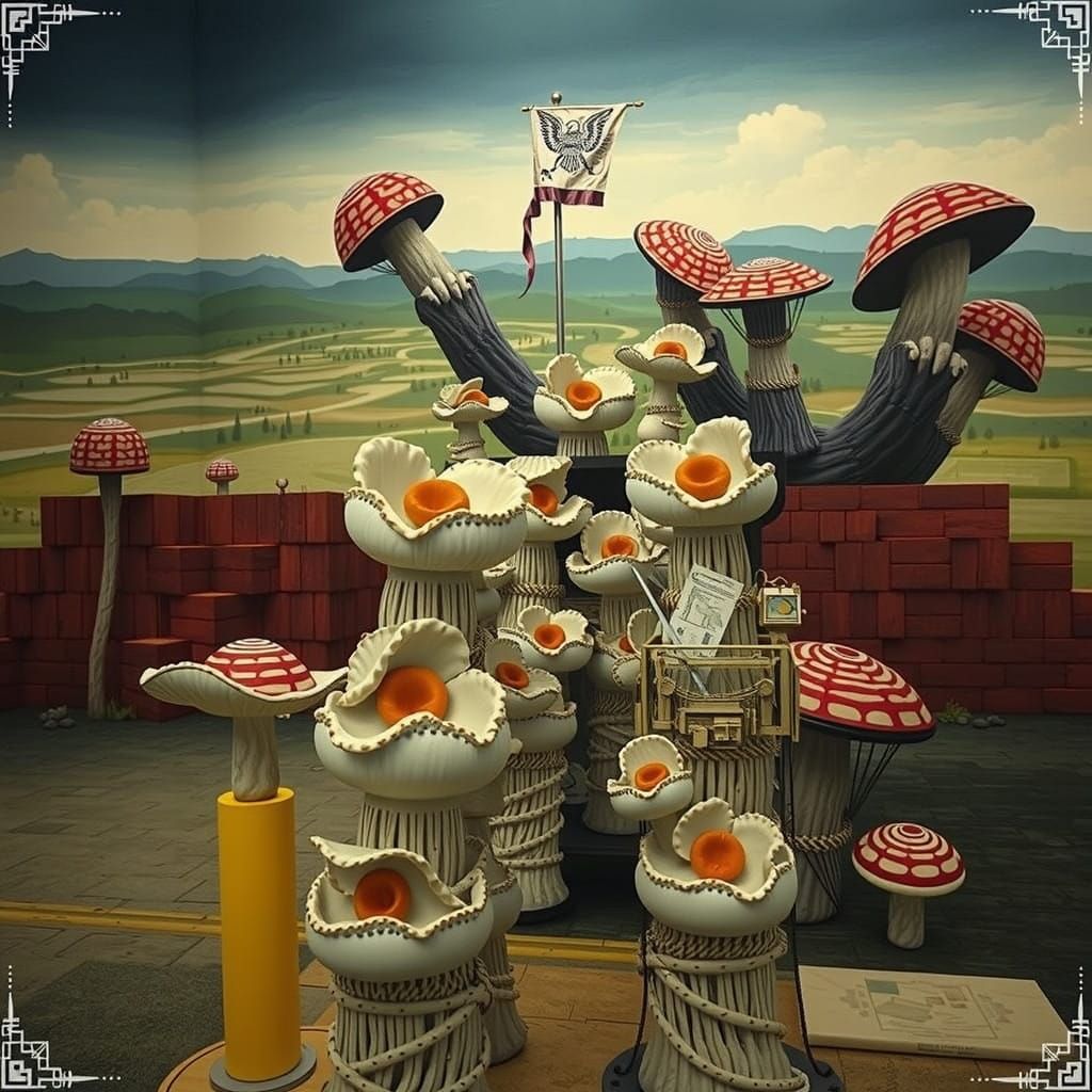 Hyperreal Mushroom Convention Scene in Whimsical, Steampunk...