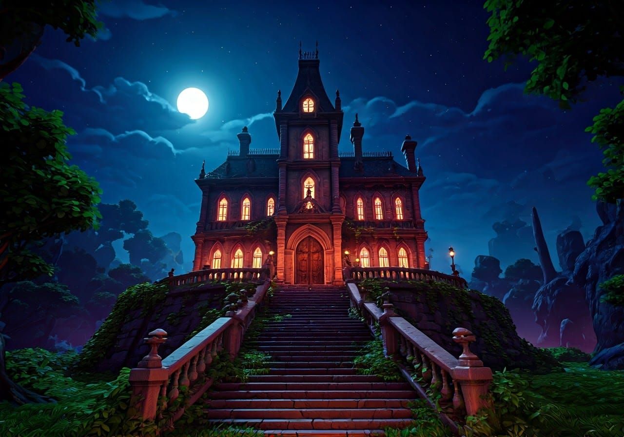 Cartoon Haunted Mansion in Fantasy Style