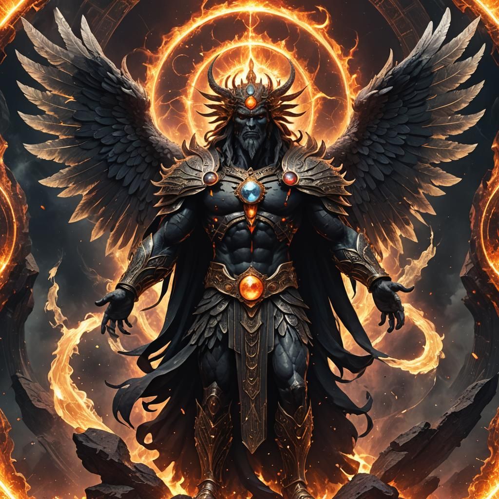 Inferno God of Cosmic Balance with Flame Wings