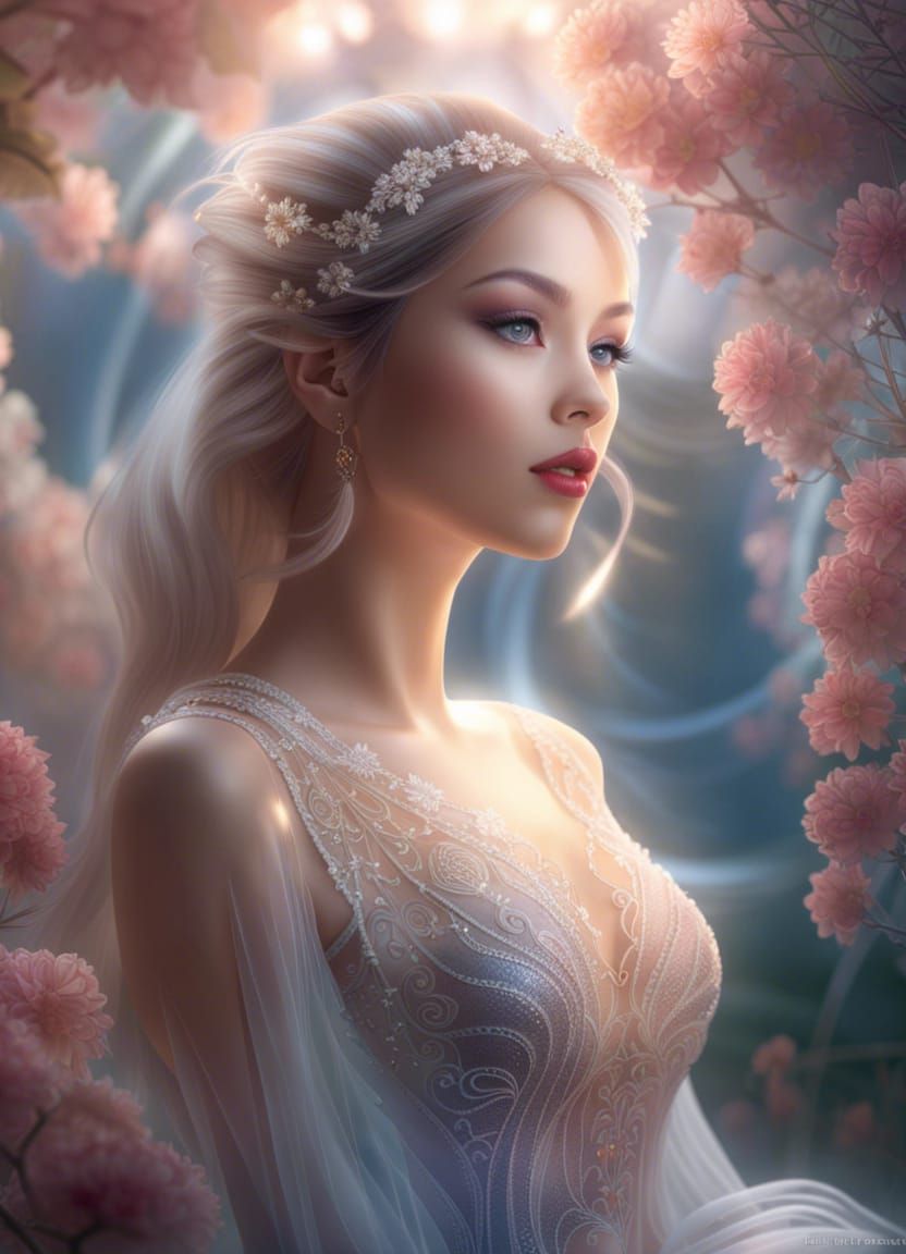Photorealistic Girl in Fantasy Garden with Bokeh