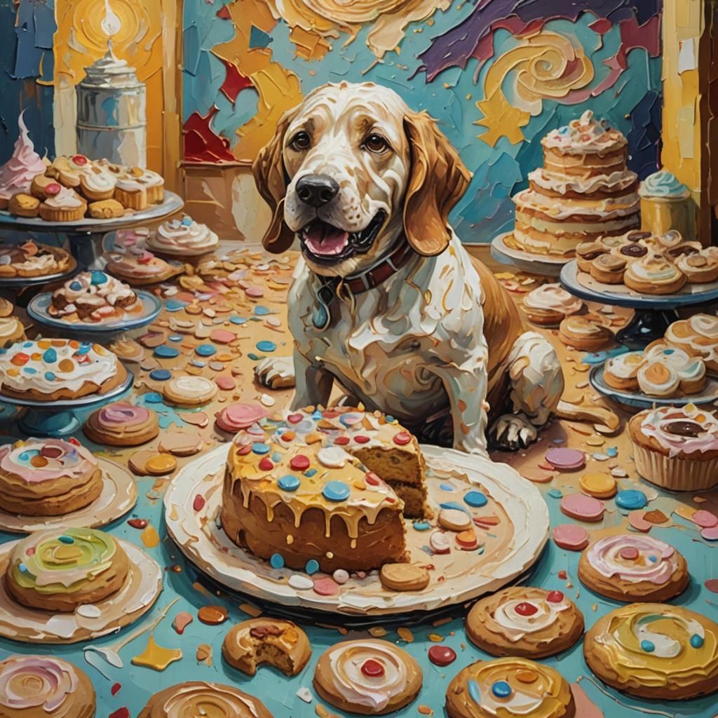 Cake Hound in Expressionist Oil Painting Style