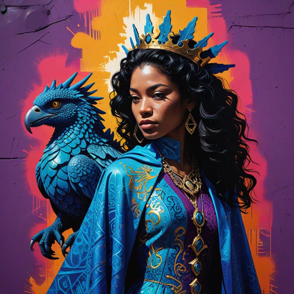 Medieval Princess in Vibrant Street Art Style