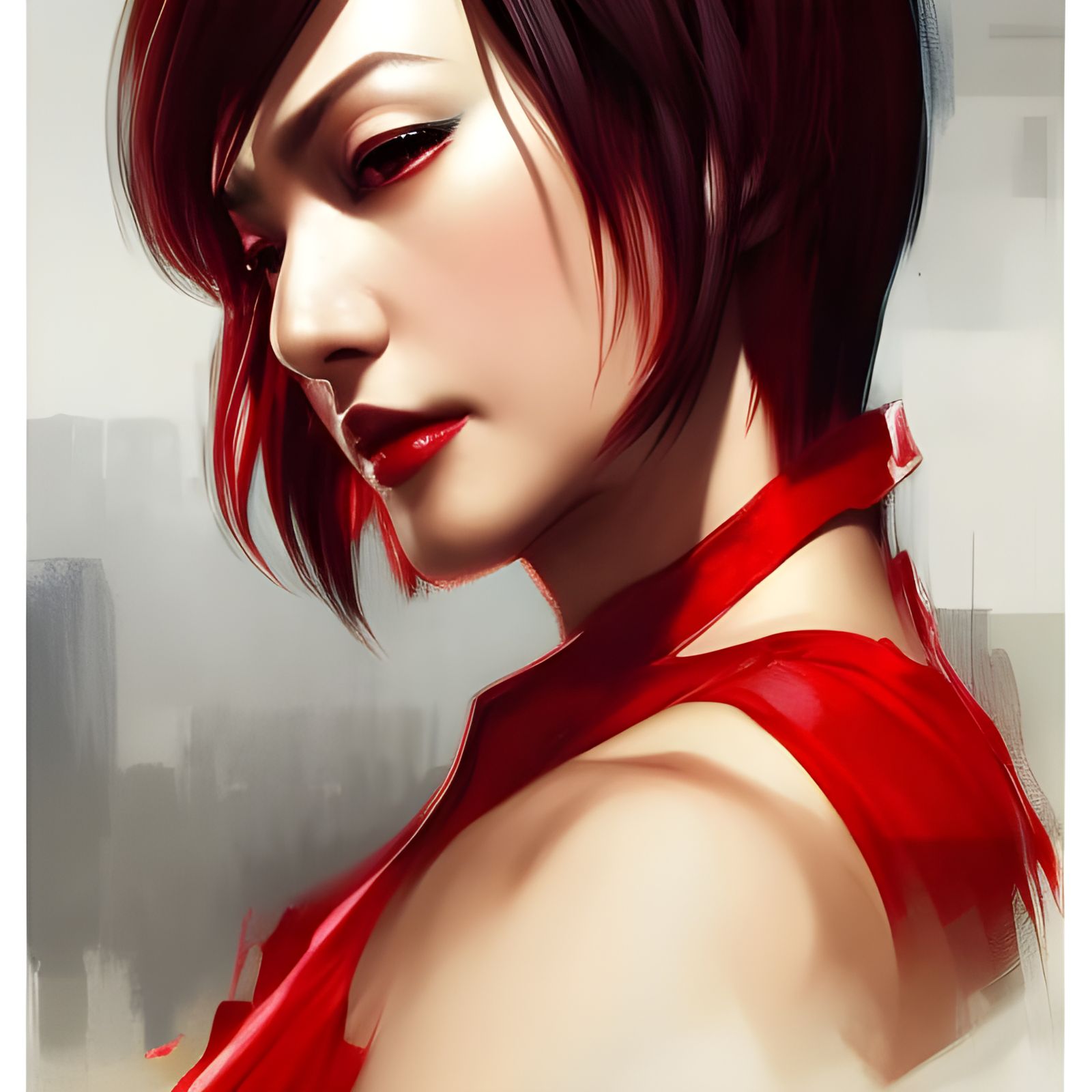 Ada Wong Portrait in Red Dress, Digital Art