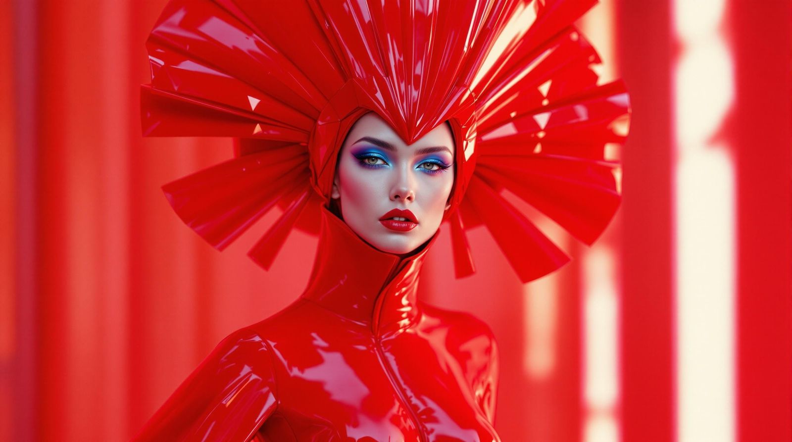 Sleek Redhead Pop Idol in Futuristic Regalia