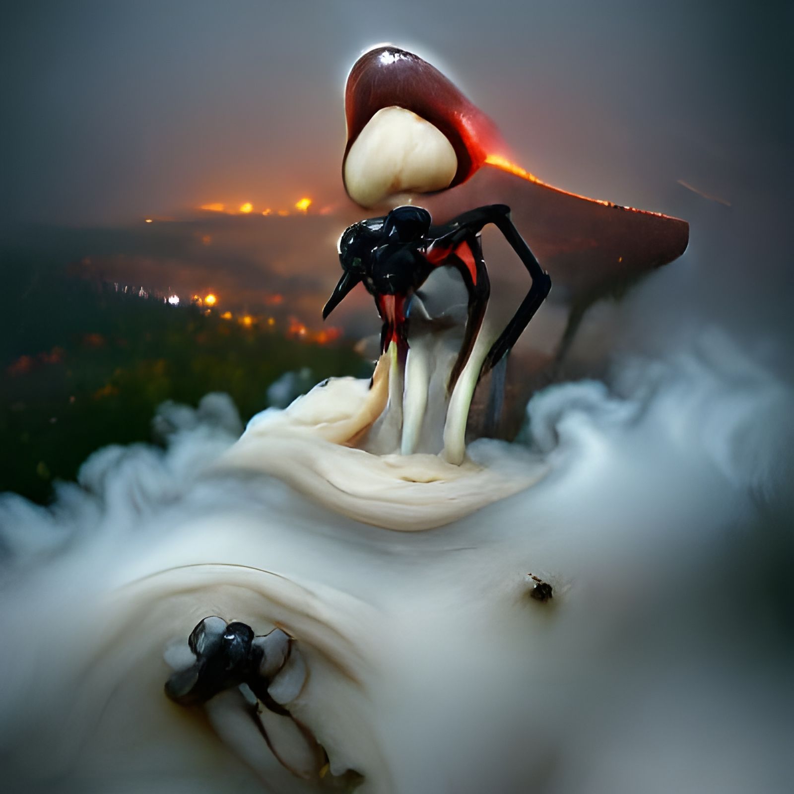 Creepy Ant Smoking Hookah on Mushroom, Sinister Art