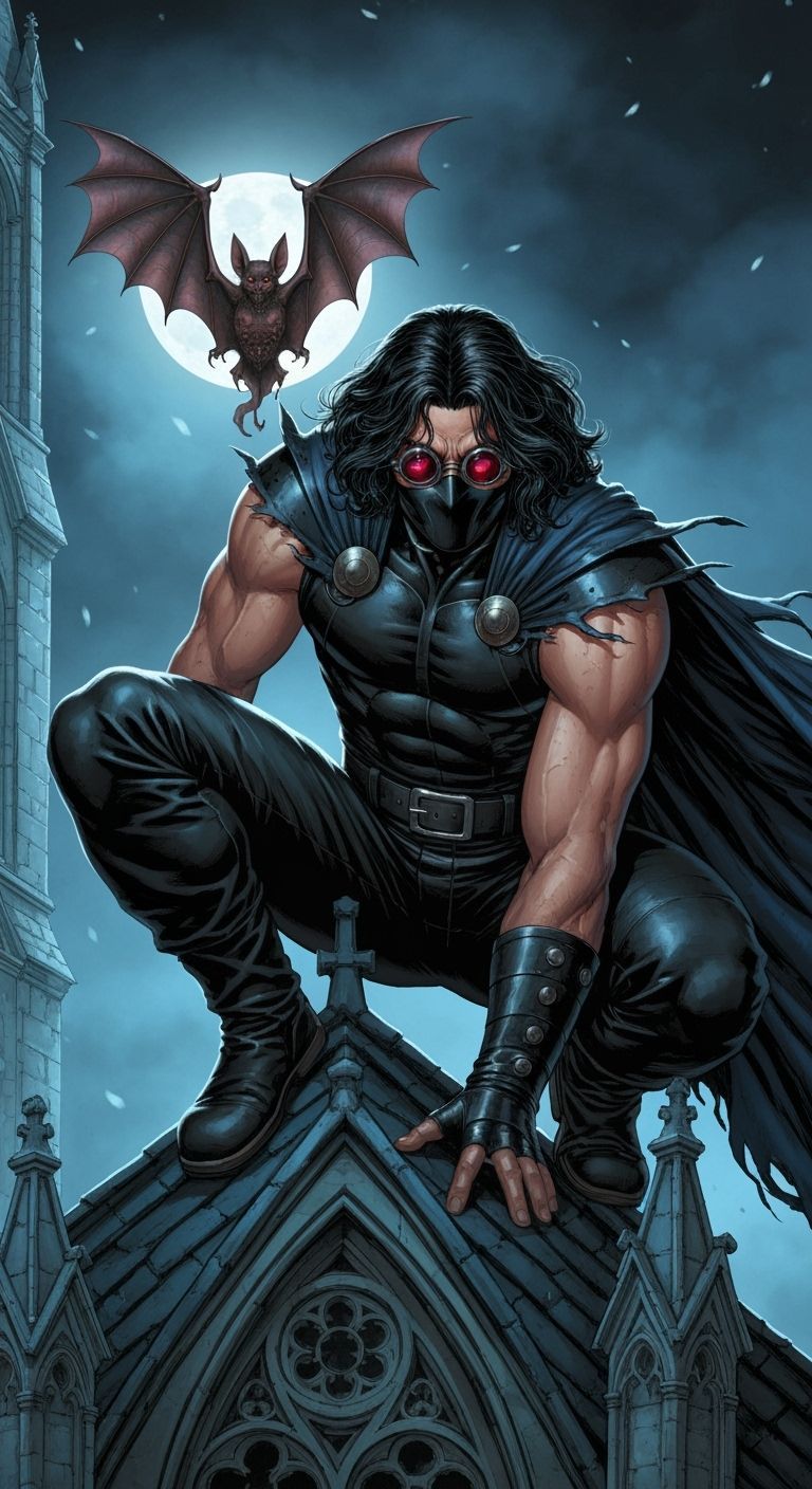 Dynamic Warrior on Cathedral Roof in Comic Book Style