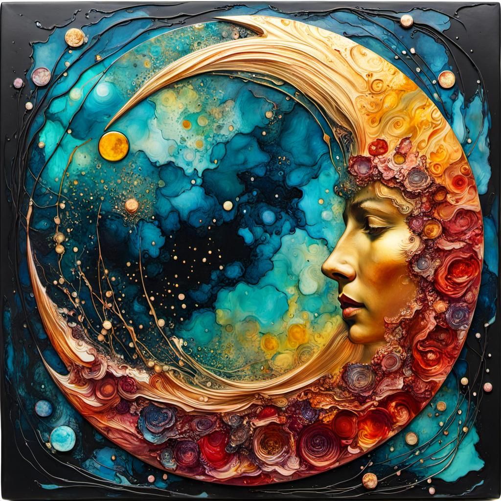 Abstract Moon Surface in Encaustic Alcohol Ink