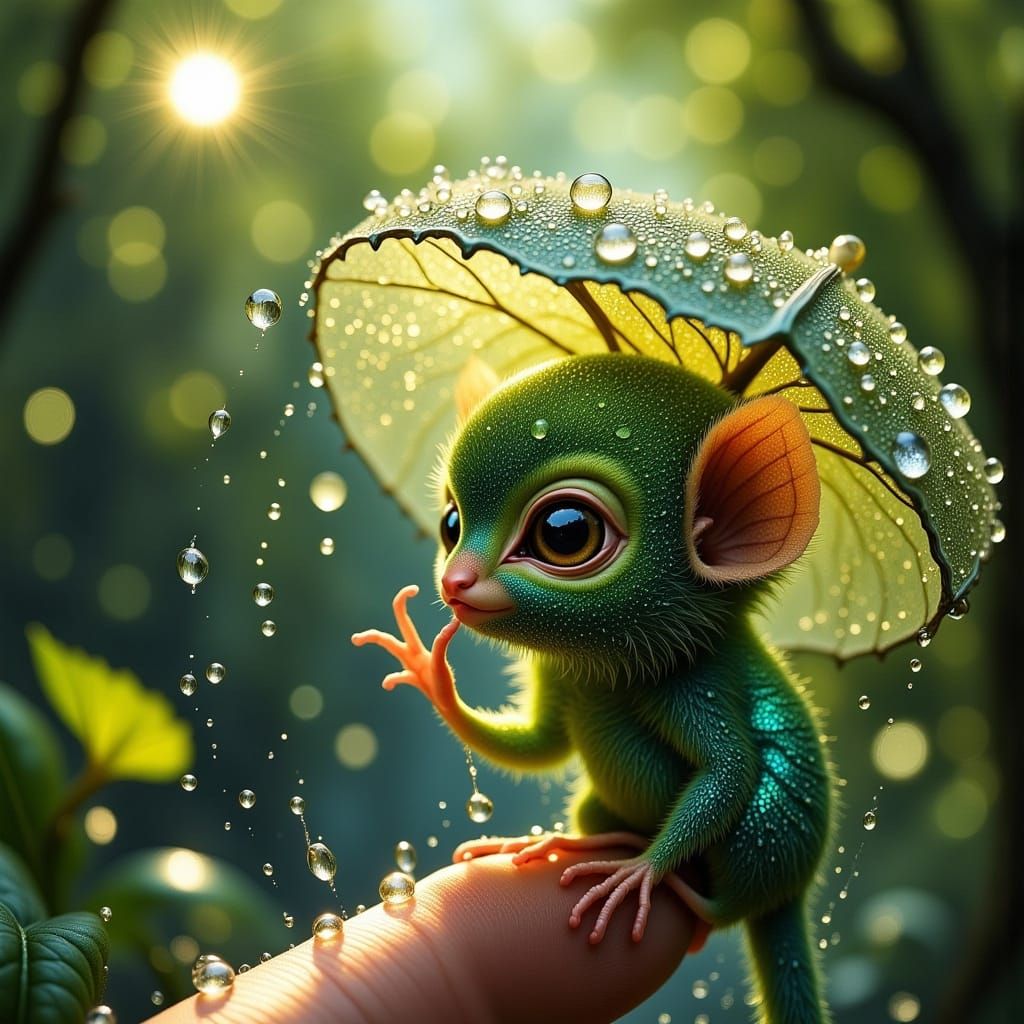 Dreamlike Monkey Umbrella Scene in Whimsical Style