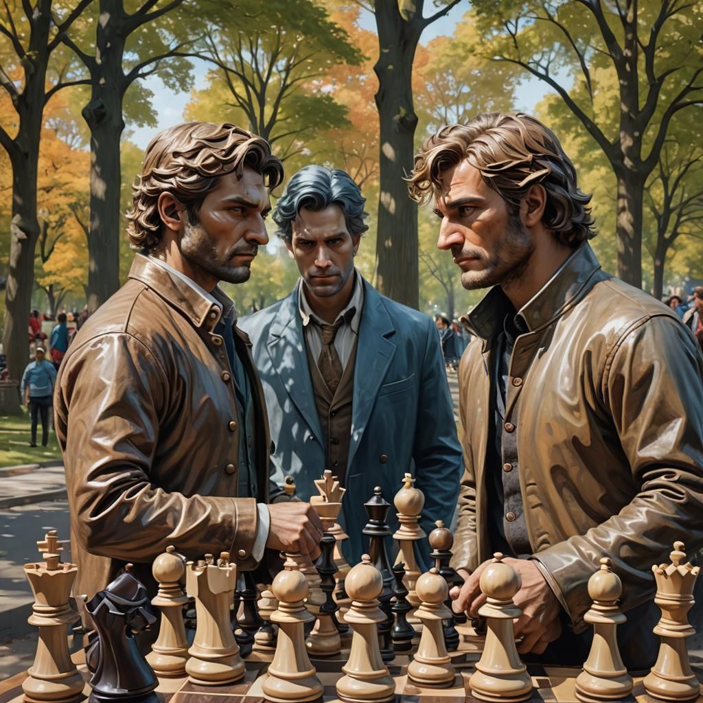Life Size Chess Game in Park: Hyperdetailed Portrait