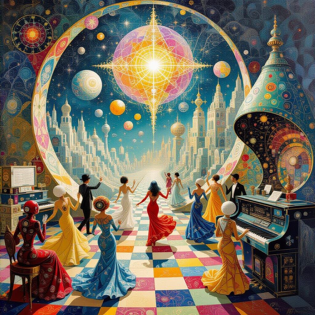 Psychedelic Utopia: A Hieronymus Bosch-Style Galaxy Cafe