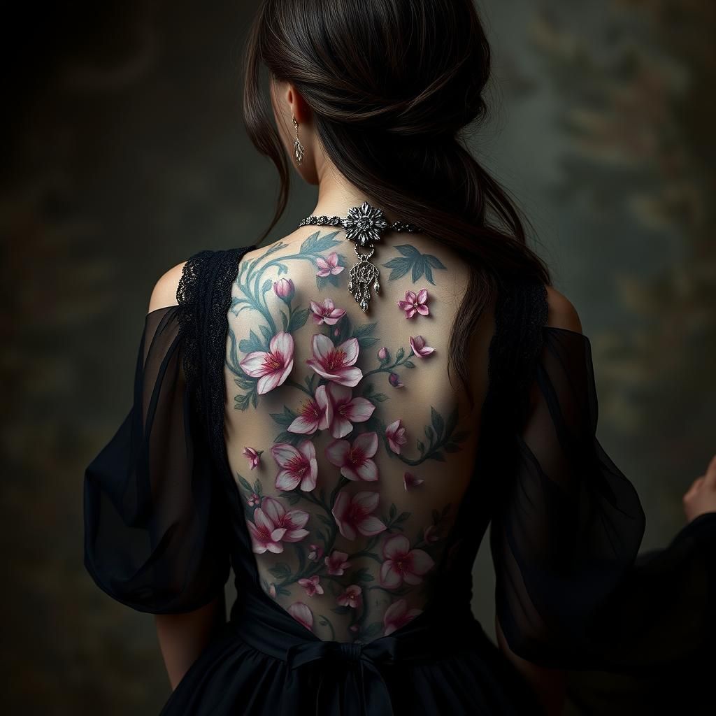 Gothic Girl with Cherry Blossom Tattoo