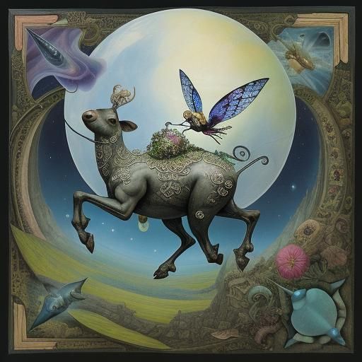 Surreal Tapir with Fairy Wings in Distorted Space