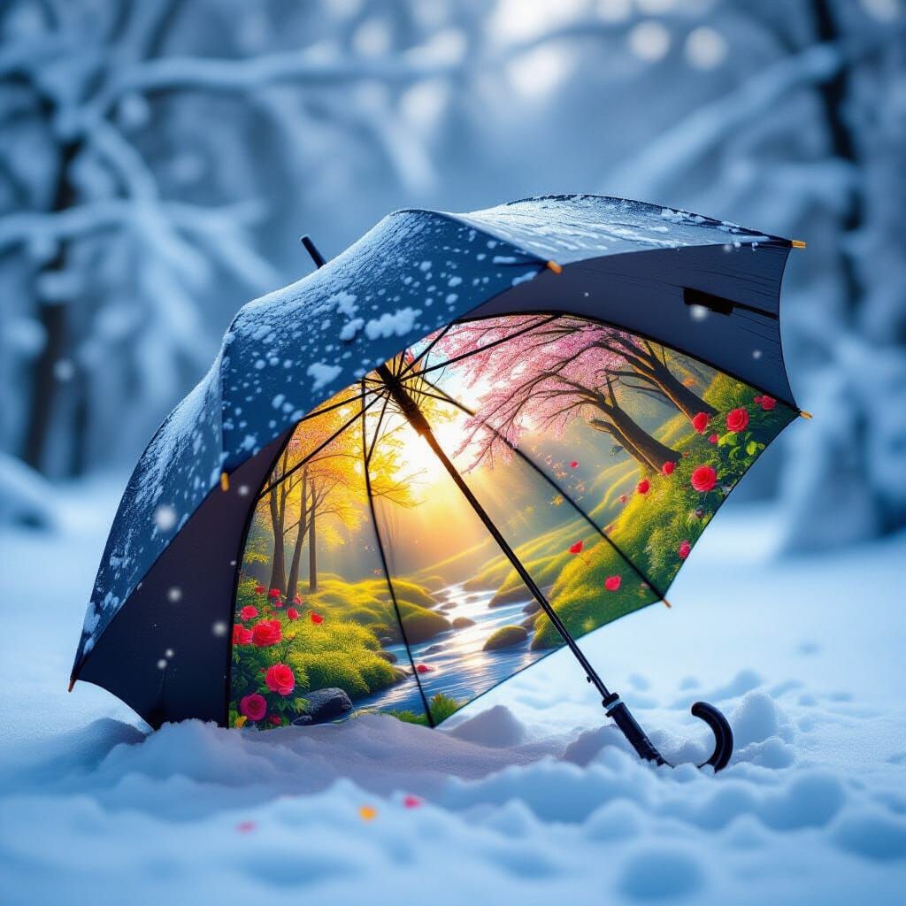 Winter Umbrella Reveals Spring Forest Microcosm