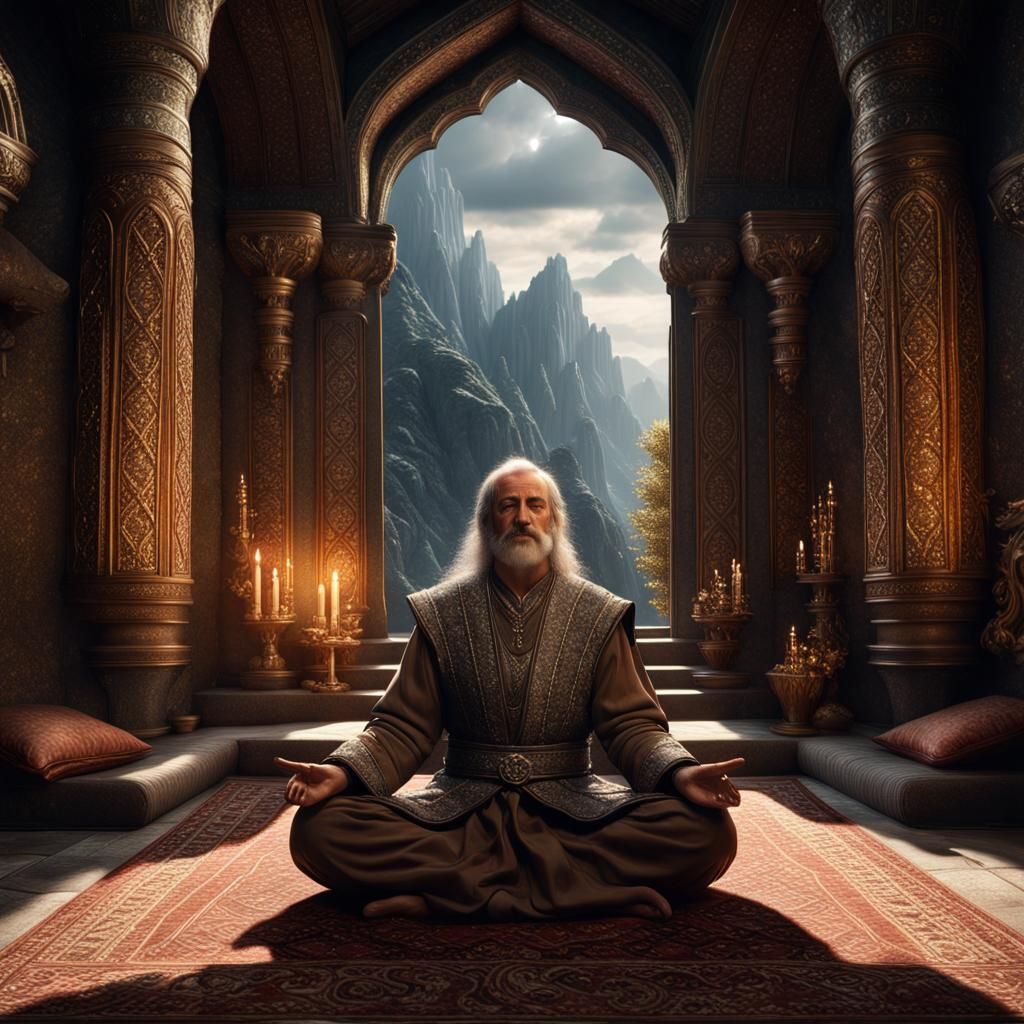 Vesemir Meditating in Kaer Morhen: Photorealistic Digital Ar...