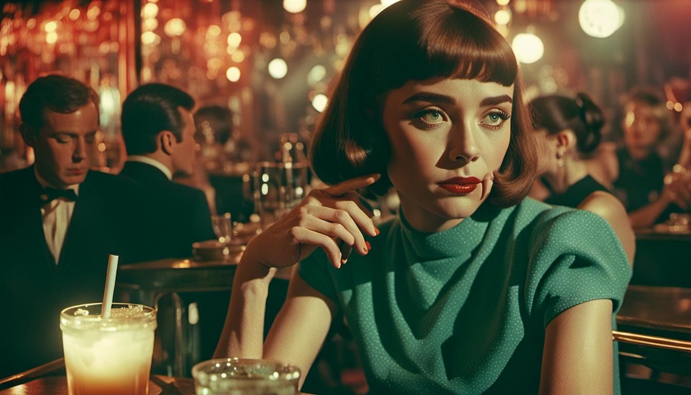 Woman in 1960s London Nightclub, Film Noir Aesthetic